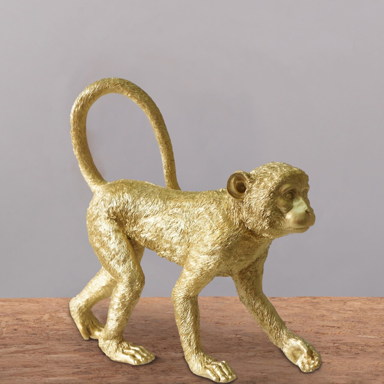 Saltoro Sherpi Polyresin Standing Monkey Accent Figurine with faux Like Texture, Gold,